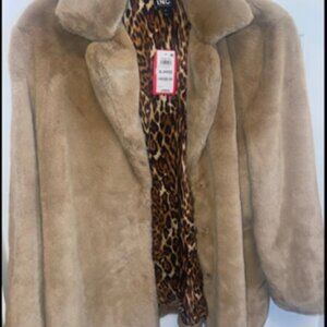 NWT INC faux fur coat XL beige leopard lined winter jacket